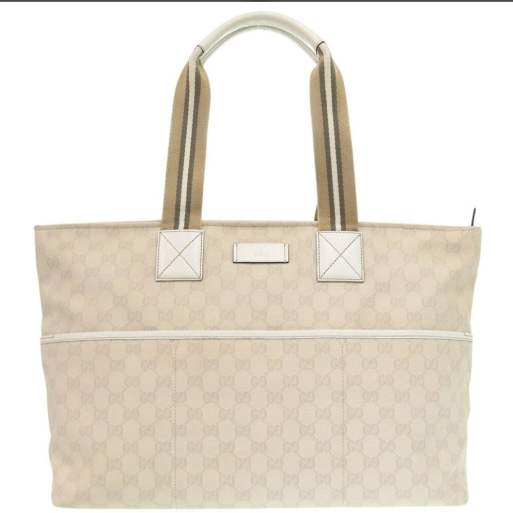 Gucci Canvas Beige and White Tote Bag